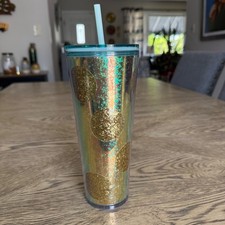 STARBUCKS 2020 Collection Gold Glitter Polka Dot Tumbler 24oz Venti With Straw picture