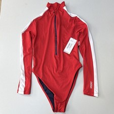 Speedo Women's S Colourblock Long Sleeve Half Zip One Piece Swimsuit Red picture