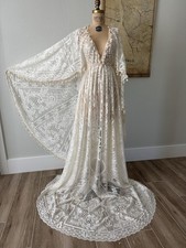 Cream Lace Wedding Dress Boho Photoshoot Gown Free Size Adjustable Maternity Too picture