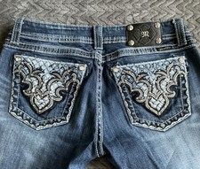 Vintage Miss Me Women’s Bootcut Jeans Med. Wash Blue Denim Fleur-De-Lis picture