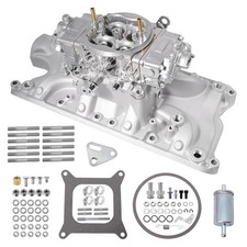 New Carburetor and Dual Plane Satin Intake Manifold For Ford SBF 260 289 302 picture