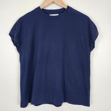 Everlane Navy Blue Cotton Cap Sleeve T-Shirt Women’s Medium Boxy Crewneck picture