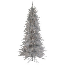 Northlight 7.5ft Silver Tinsel Slim Artificial Christmas Tree Clear Lights picture