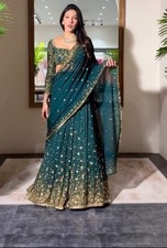 Designer Georgette Teal Blue Lehenga Choli With Dupatta For Indian Wedding Wear picture