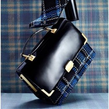 Aldo Rise Ostwald Helgason Tweed Crossbody Bag Blue Leather Trim Pockets picture