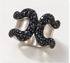 EFFY Navy Sapphire Pavé Ribbon Wide Statement Ring Sterling Silver Size 6.5 NIB picture