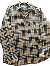 Burberry Men’s Beige/Black/White Check Long Sleeve Button-Up Point Collar XL picture