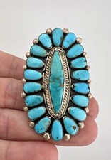 HUGE Vintage Ondelacy Weebothee Zuni Lone Mountain Turquoise Cluster Ring 2.25
