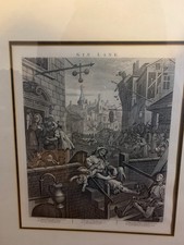 Hogarth copper plate engravings, Beer Street/Gin Lane, pair of 2 ANTIQUE ARTWORK picture