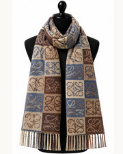 LOEWE Anagram Scarf Wool & Cashmere Stole Shawl Wrap Multicolor Patchwork Fringe picture