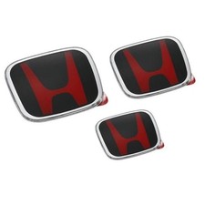 Genuine 3pc Black Red Front Rear Steering Emblem Badge For Civic Sedan 2016-2022 picture