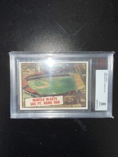 1961 Topps MANTLE BLASTS 565 FT. HOME RUN #406- BVG 8 NM-MT picture