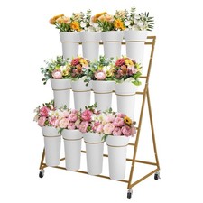 Flower Display Stand 12 Buckets Wheels 3 Tier Indoor Outdoor Wedding Flower Shop picture