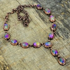 Natural Rainbow Solar Quartz Druzy Electroformed Chain Necklace Jewelry Copper picture