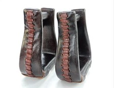 Leather Brown Oily Leather Covered Stirrups  Roper  3