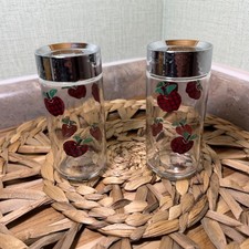 Vtg IDI Glass Salt and Pepper Shakers Applejack Pattern Chrome Lids Set of 2 picture