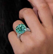 RARE 20.00 Ct Certified Round Cut Blue Treated Diamond Solitaire Ring 925 Silver picture