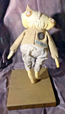 Vintage Primitive Folk Art Cat ? Stuffed Animal on Wooden Stand-Artist Unknown picture