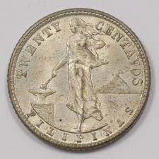 Philippines 1944-D Commonwealth 20 Centavos Silver P151417 picture