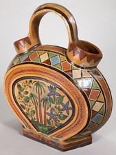 C.1920-30's Tlaquepaque Mexican Art Deco Pottery Wedding Vessel with Petatillo picture