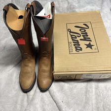 Vintage Tony Lama Two Tone Brown Leather Western Cowboy Boots Men Size 7D picture