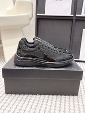 Prada America's Cup Linea Rossa Black Patent Mesh Men Low Top Sneakers picture