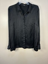 VTG Express Portfolio 100% Silk Lace Collar Blouse XL Black Button Front picture