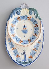 Antique French Quimper Faience Scalloped Wall Platter 10.6