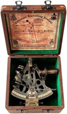 Antique Nautical Brass Sextant with Wooden Box – Maritime Navigational Instrume picture