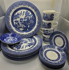 Vintage Rare Churchill Blue Willow Dinner Service Set 21 Pieces Dinner Plates picture