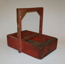 Old Antique Vtg 1890s Folky Wooden Carrier Original Red Paint Excellent Surface  picture