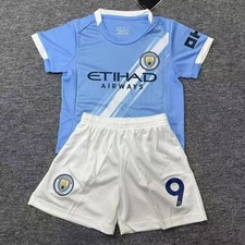 Youth Kid Haaland #9 Manchester City Sky Blue Soccer Jersey Shorts Set 4-30 picture