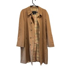 Burberrys Trench Coat Mens 44 Tan Nova Check Single Breasted England Vintage picture