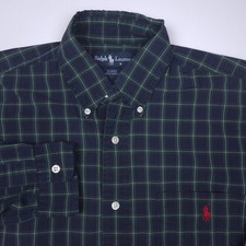 Ralph Lauren Blaire Mens Small Navy Green Plaid Cotton Button Down Shirt Preppy picture