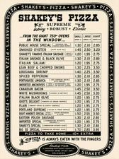 Shakey's Pizza Menu 1960s POSTER 24 X 18 Inches VINTAGE CLASSIC picture