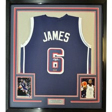 Framed Facsimile Autographed LeBron James 35x39 2024 USA Blue Jersey picture