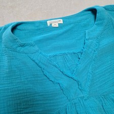 Chic Soul Turquoise Cotton Gauze Raw Edge Pockets Top 2X Plus Size Coastal Boho picture
