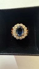 Vintage LIND Blue Stone Crystal Ring 14kt HGE Gold Sz 6.75 picture