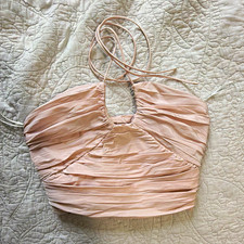 Zara Women’s Pink Ruched Halter Tie Cropped Crop Top Solid Size S picture