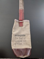 Mona B Wine Bottle Bag Canvas Cotton Leather Trim 