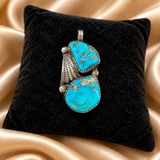 Vintage Zuni Sterling Silver Turquoise Pendant picture