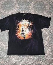 Vintage 1990 3D Emblem Wizard Motorcycle T-Shirt Black Rare Single Stitch AOP picture