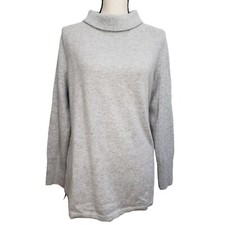 Talbots Pullover Sweater NEW Gray Cashmere XLp L/S Cowl Mock Neck NWT $169 picture
