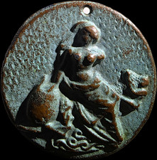 Bronze Circulated Medal w/ Hole, Classical Figure & Viking Ship Design picture