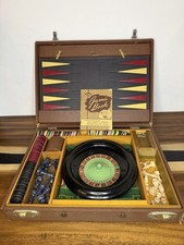 Vintage 1940s E.S. Lowe Casino Set Bakelite Roulette Chess Backgammon Book Keys  picture