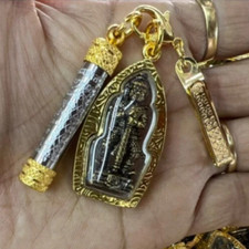 Giant God Wessuwan Gold Micron Takrut Diamond Armor Pendant Thai Buddha Amulet picture