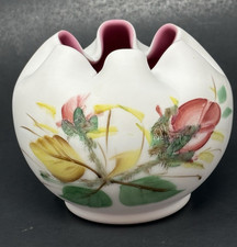Vintage Fenton LG Wright Peach Blow Moss Rose Glass Rose Bowl Satin Hand Painted picture