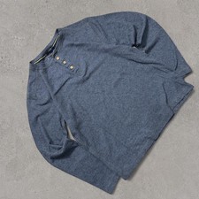 Original Vintage 1946 Washed Henley Shirt Mens Large Charcoal Blue Wood Buttons picture