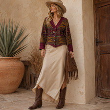 New Frontier Tapestry Jacket Womens 1X Aztec Velvet Trim Boho Western Vintage picture