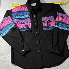 VTG 80s 90s Sassa Western Shirt Womens L Rockabilly Color Block Southwestern  picture